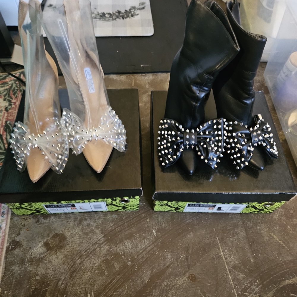 Cape Robbin Clear and Black Studded Bow Heels